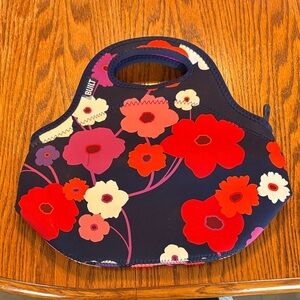 BUILT Floral Neoprene Lunch Tote - Navy with Red & Pink Flowers